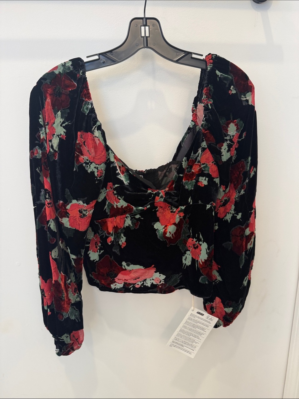 RIXO Women's Black Velvet Floral Long-Sleeve Top - Red Floral